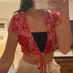 Red tie crop top
